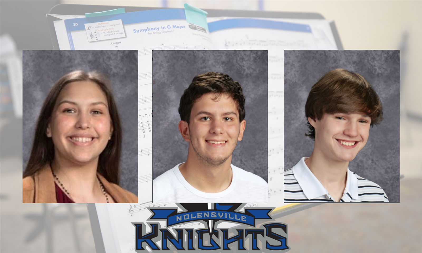 Three students smile